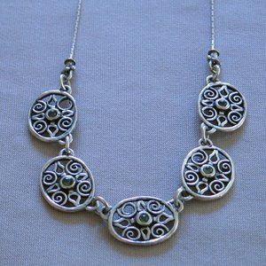 Silver Necklace, Chain with Oval Disks, 2-Sided Necklace, Pearls and Stones. NEW